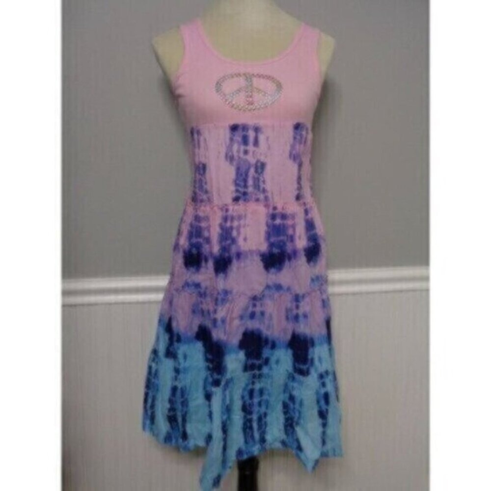 NEW Justice girl's size 12 pink/blue/purple PEACE tye-dyed long dress MSRP $58.